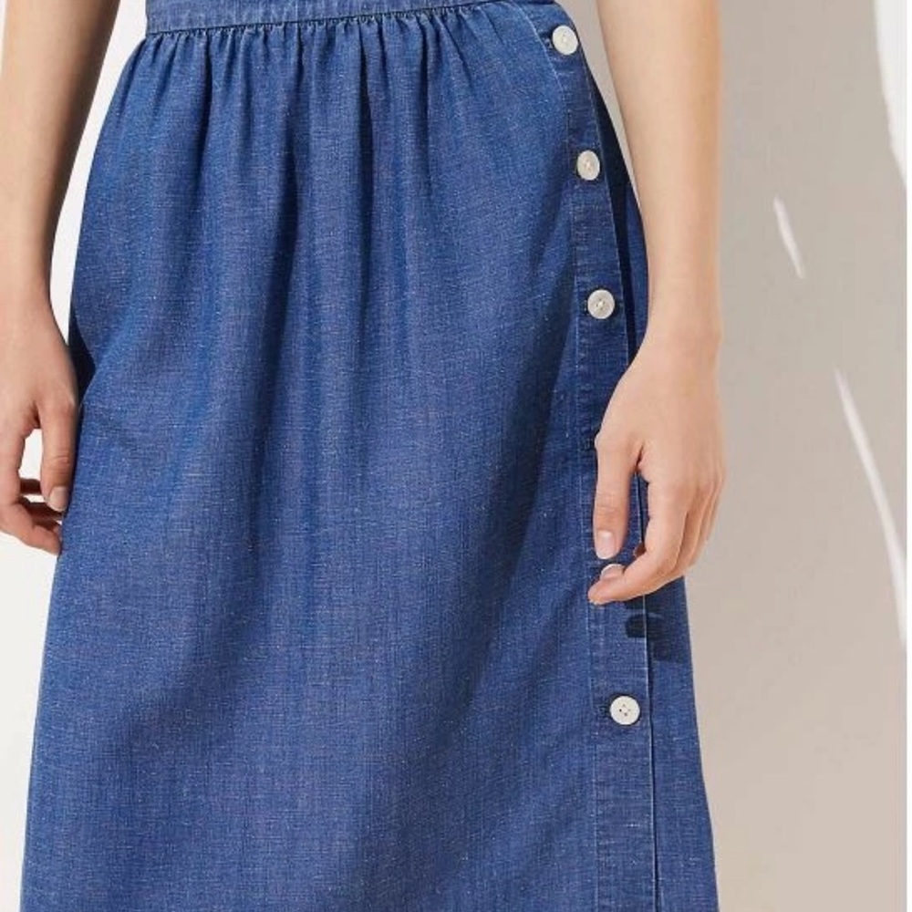 LOFT Blue Button-Front Denim Midi Skirt - Picture 4 of 12